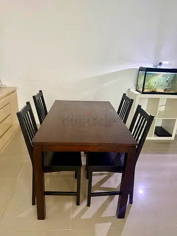 Solid Wood 4-Seater Dining Table with Chairs - Dark Brown