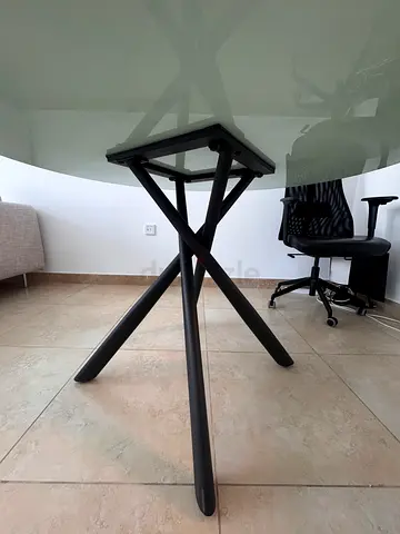 Faux marble white top Dining table with Black Metal Legs