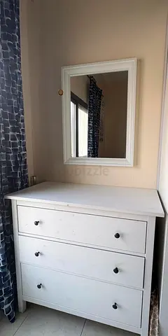 Ikea White 3 Drawer Dresser with Matching Mirror