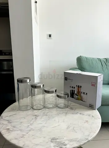 Set of 4 Glass Kitchen Storage Jars with Stainless Lids - Good Condition