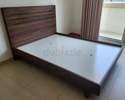Wooden Double Bed Frame with Headboard - Dark Walnut, Excellent Condition.