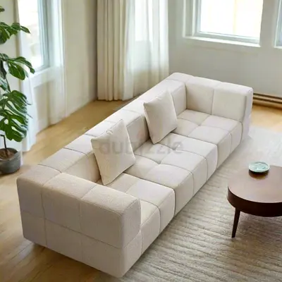 Modern Cream 3-Seater Tufted Sofa