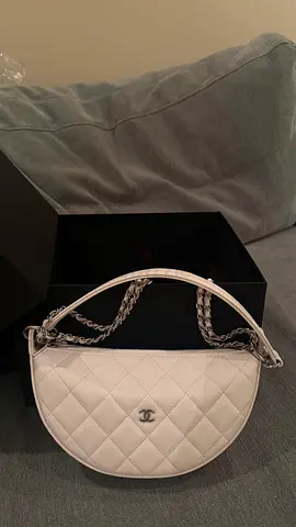 Chanel White Quilted Chanel Crescent Shoulder Bag