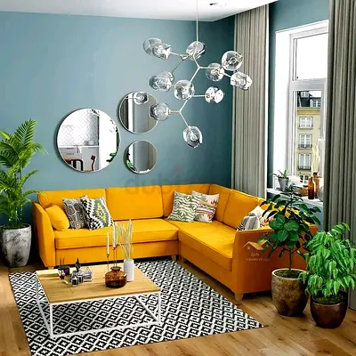 Yellow L-Shaped Velvet Corner Sofa