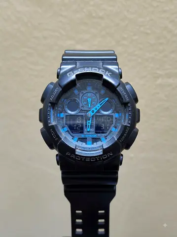 Casio G-Shock GA-100 Series Black Blue Dial - Used, Good Condition