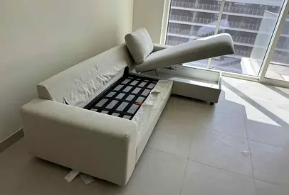 Light grey fabric 3-seater sofa bed with storage (good condition)