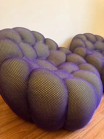 x2 ROCHE BOBOIS Bubble swivel pivoting armchairs in Techno 3D fabric W92 H68 D91 cm