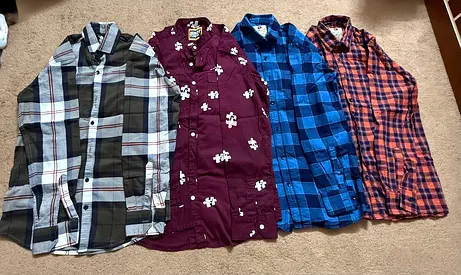 Bundle of 7 Men's Long-Sleeve Casual Shirts — Checked & Patterned, Size L & M