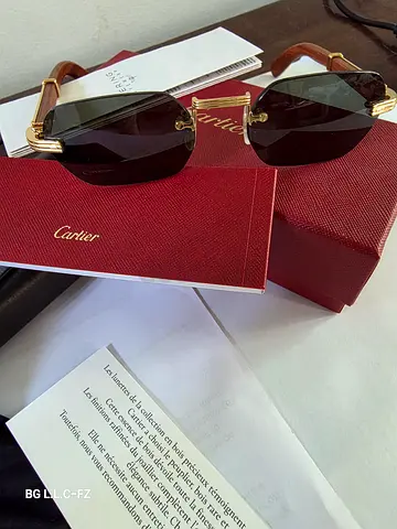 Cartier Rimless (original) Wood Sunglasses with Box and Papers