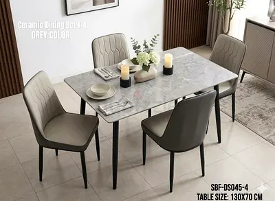 Modern 4-Seater Ceramic Dining Table Set - Grey (130x70cm)