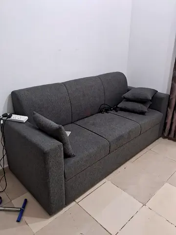 3-Seater Grey Fabric Sofa in Good Condition