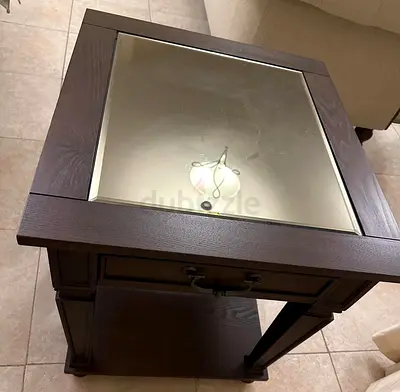 ASAP! Wooden Side Table with Glass Top and Storage Drawer