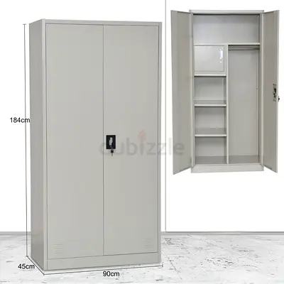 Metal Storage Wardrobe Cabinet with Shelves and Hanging Rail (184x90x45cm)