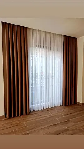 Brown blackout curtains with white sheer set - almost new