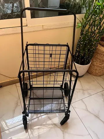 Foldable Black Shopping Trolley Cart with Wheels - Good Condition