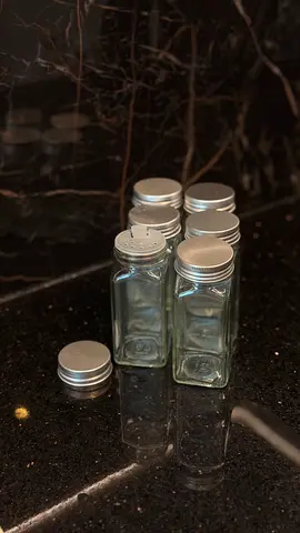 Set of 6 square glass spice jars with metal lids ( 15 glass available) with two types of plastic cap