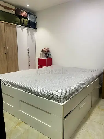 White storage double bed with mattress - good condition