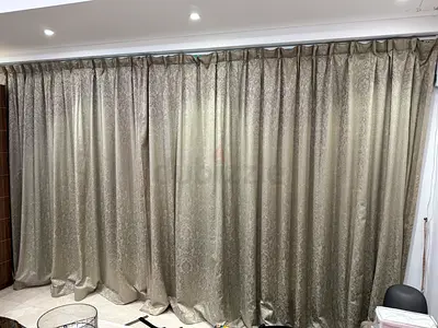 FujiKawa motorized 470cm Luxury Blackout Curtains and Rail with Remote Control, green/grey flowers