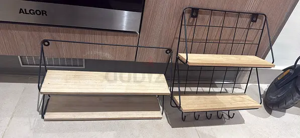 Pair of Modern Wall Shelves with Hooks