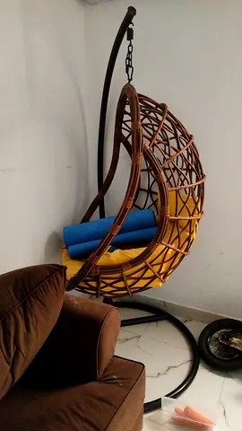 Hanging Rattan Egg Swing Chair with Cushion and Stand