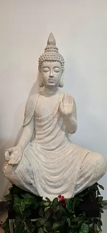 Large Seated Buddha Statue — White Stone Finish