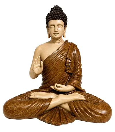 Hand-Carved Seated Buddha Statue - Brown Resin/Wood Finish