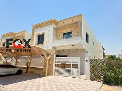 Brand New Villa for Annual Rent in Al Yasmeen First Tenant Prime Location 5 Master Bedrooms 2 Halls Majlis Maid Room Yard Covered Parking AED 115000