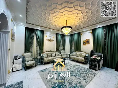 Luxury villa for sale in Al Yasmin area, with 5 bedrooms, living room, and majlis. Attractive price, includes water, electricity, and air conditioning