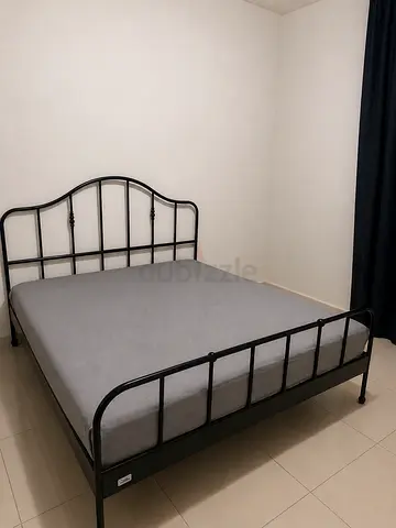 Metal Double Bed Frame with Headboard and Footboard - with mattress Black