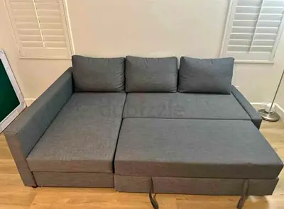 Grey fabric sectional sofa bed with pull out extension