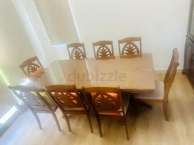 Solid Wood Dining Table with 8 Matching Chairs - Good Condition