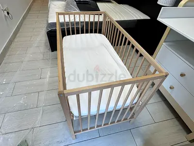 Ikea  wooden baby crib with mattress - light beech finish
