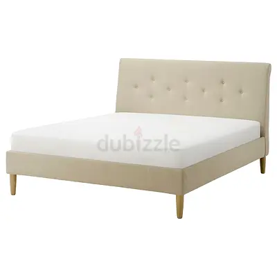IDANAS King Upholstered Bed Frame with Headboard in Beige
