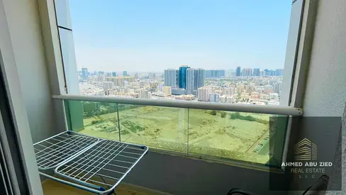 A fully furnished 1BHK in the Orient Towers for monthly rent, closed kitchen, balcony, open sea view, 2 bathrooms, free parking, gym + pool, prime .