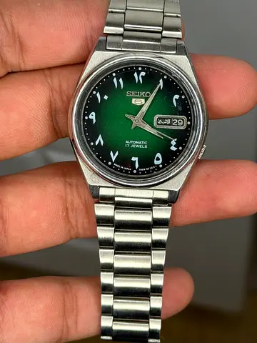 Seiko 5 Automatic Watch Green Sunburst Arabic Dial