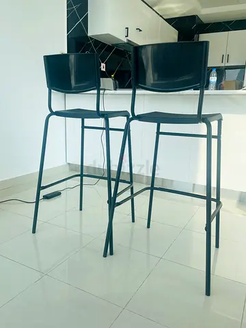 Set of 2 Ikea Black Metal Bar Stools with Backrest - Good Condition