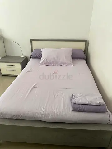 Single Bed with Mattress and Nightstand - Light Grey Frame