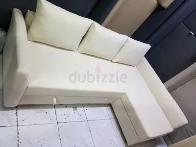 Cream Fabric L-Shape Sofa Bed with storage