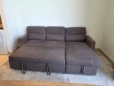 Grey L-Shaped Pull Out Sofa Bed