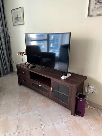 Wooden TV Console / Unit (160 cm) – Dark Walnut Finish, Excellent Condition