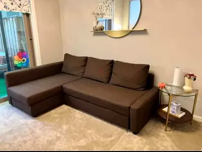 Brown L-shaped Fabric Sofa with Chaise (Good Condition)