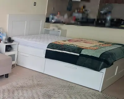 White Storage Bed with Headboard and Drawers - 140cm