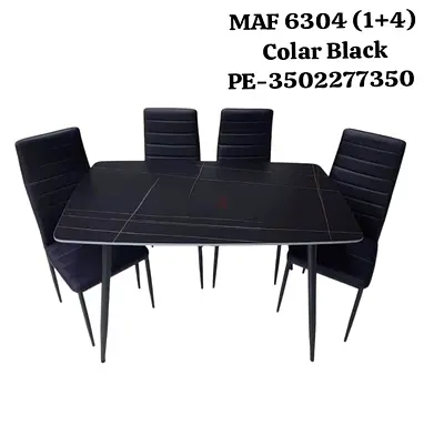 Black 5-piece Dining Table Set (1 Table + 4 Chairs) - Modern Design