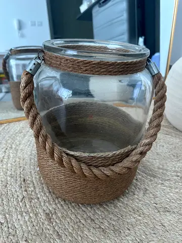 Glass decorative jar with rope handle - move out sale