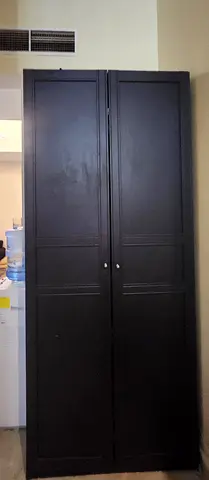 Tall black freestanding wardrobe / storage cabinet - good condition