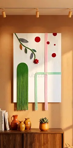 Handmade Mixed-Media Wall Art with Tassel Elements