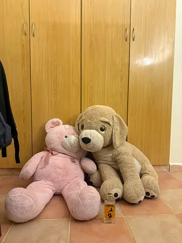 Two large plush teddy bears - beige and pink, gently used