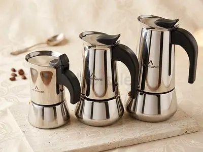 Stainless Steel Stovetop Espresso Moka Pot - Set of 3 (Small to Large)