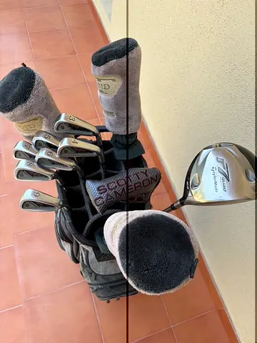 Set of TaylorMade/Rogue/Mizuno golf clubs with Callaway bag