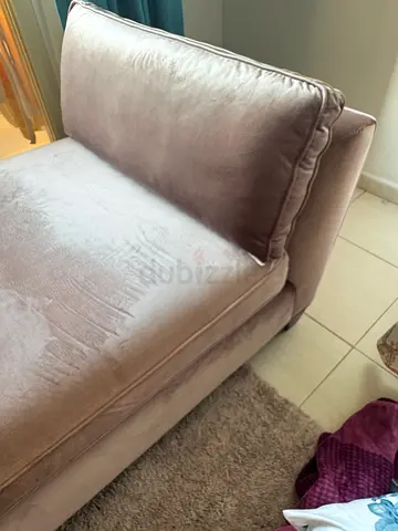 Single beige velvet chaise lounge / occasional chair - good condition